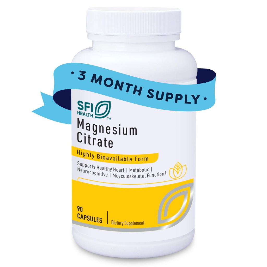 Klaire Labs SFI Health Magnesium Citrate Supplement - Hochverfügbare Magnesium Mineralergänzungsmittel für gesunde Energie, Muskeln, Nerven, Knochen und Kognition (90 Kapseln)