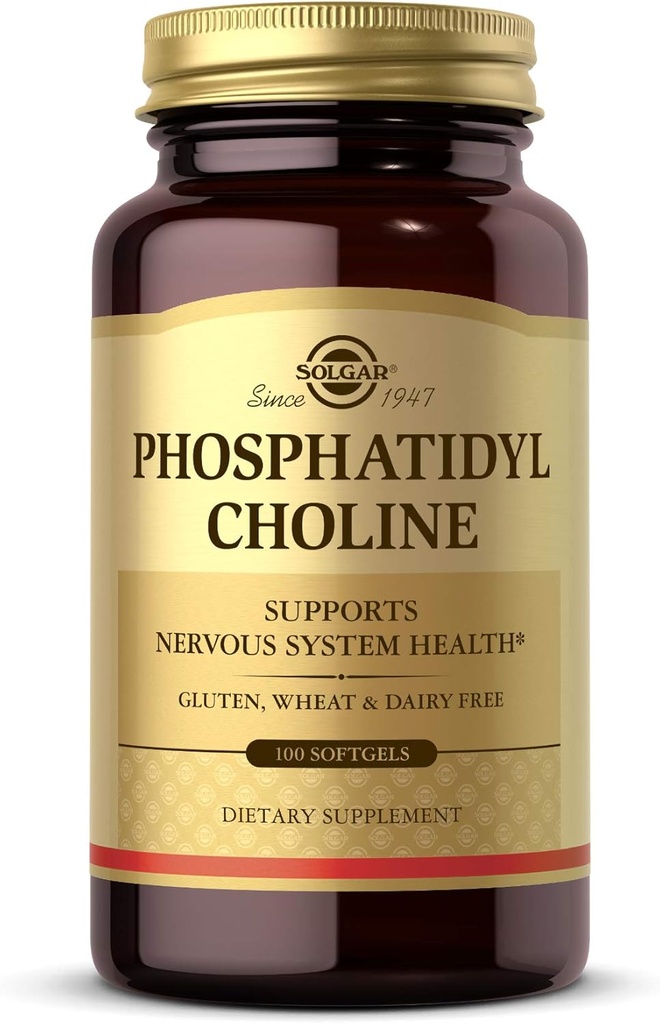 Solgar Fhosphatidylcholine, 100 Softgels - Promote Egészséges kognitív funkció - származó lecitin - Kolint tartalmaz neurotranszmitter Acetylcholine - Gluten Free, Tejmentes - 50 Servings