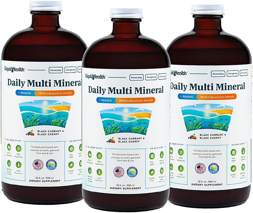 LIQUIDHEALTH Tägliche Multi Mineralflüssigkeitsergänzung mit Fulvic Säure, Pflanzenbasierte Ionic Aquamin Sea Trace Ocean Minerals - Immununterstützung, Energie, Gut Health, Detox - Made in USA, Vegetarisch (3 Pack)
