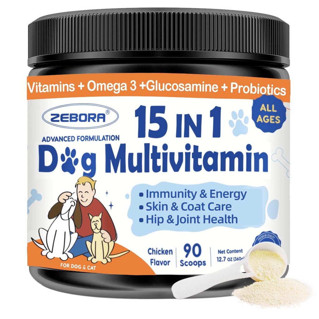 ZEBORA kutya multivitamin por glükozamin, kutya vitaminok és kiegészítők immunszupportív, bőr és öltöny kiegészítés Omega 3 allergia enyhítésére, probiotikumok emésztési & Gut egészség