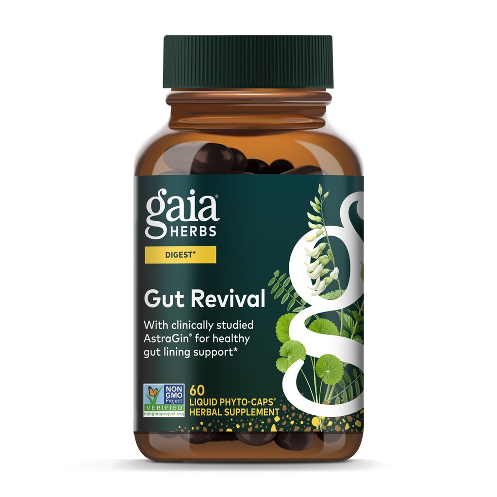 Gaia Kräuter Gut Revival - Kräuter Verdauungsergänzungsmittel zur Unterstützung Gut Gesundheit - Hergestellt mit Astragalus, Gotu Kola, Jujube &amp; More - Frei von Dairy, Soy & Gluten - 60 Vegan Kapseln (60 Servietten)