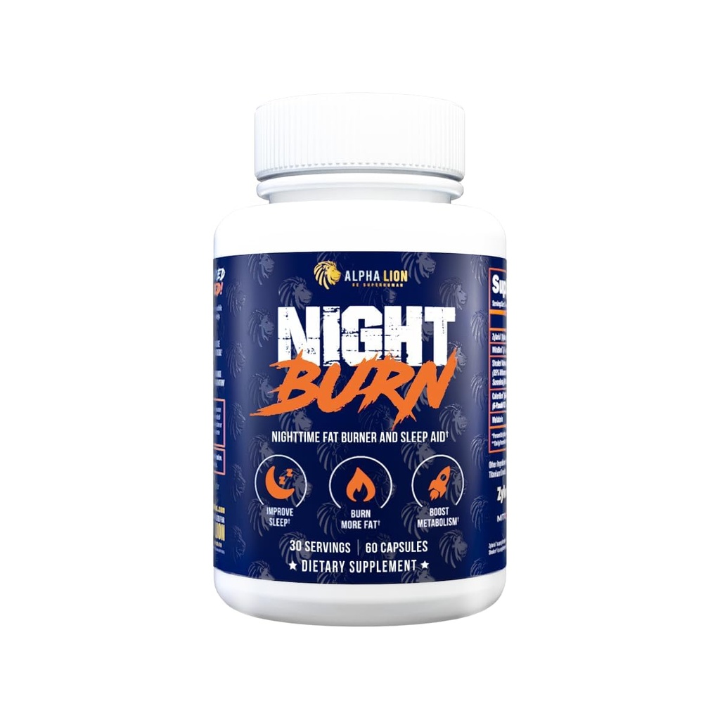 ALPHA LION Night Burn, Metabolismus Booster für Weight Loss, Weniger Körperfett, Mehr Muskel, fördert Lean Body, Calorie Burning Supplement, Relax Better, Promote Healthy Cortisol (60 Kapseln)