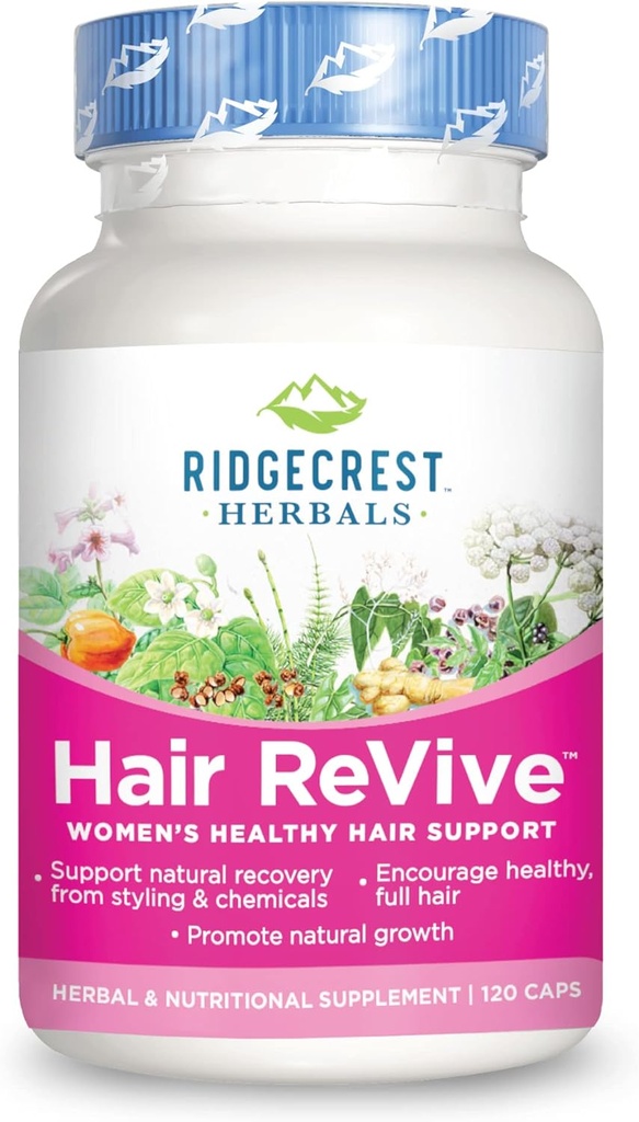 RidgeCrest Kräuter Haar ReVive, Nahrungsergänzungsmittel mit Vitamin C, Biotin (6000mcg), Zink und Kupfer, Haar Vitamine für Frauen zu unterstützen gesundes Haar, Haut und Nägel (120 Caps, 30 Servierungen)