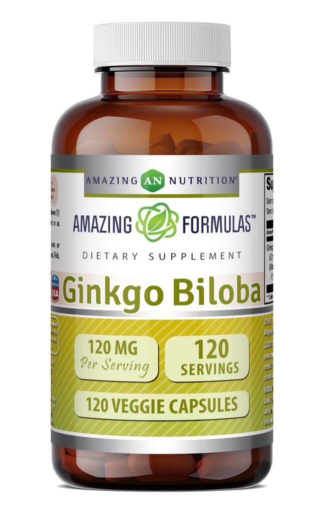 Amazing Formulas Ginkgo Biloba 120 Mg Supplement 120 Capsules | Standardized to Contain 24% Ginkgo Flavone Glycosides | Non-GMO | Gluten Free | Made in USA