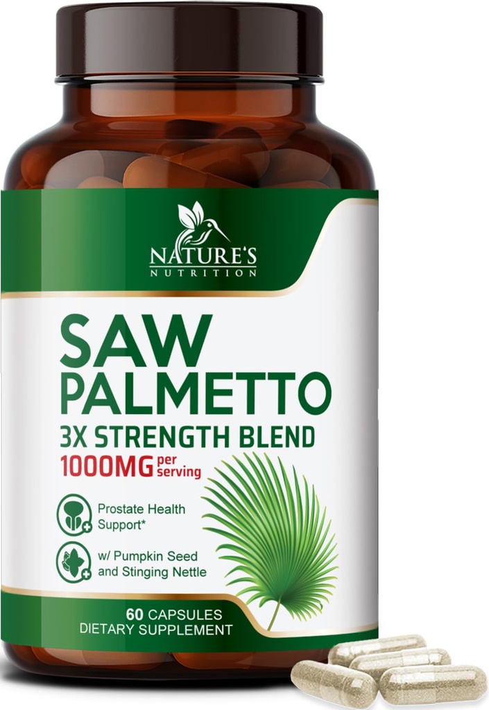 Saw Palmetto for Men 1000MG - 3X Strength Prosztata Health Supplement - Herbal Extract Supplement - Prosztata kiegészítők a férfiak egészségügyi támogatása, Prosztata vizelet- és haj egészségügyi támogatás - 60 kapszula