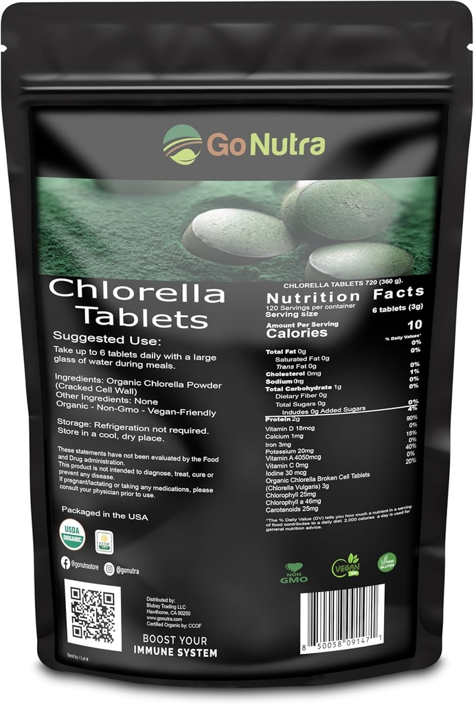 Organische Chlorella Tabletten Gebrochene Zelle, 3000mg pro Servierung,1000 Tabletten - Superfoods Reich an Mineralien, Vitaminen, Chlorophyll, Aminosäuren, Fettsäuren, Fiber & Proteine, Non-GMO & Vegan Friendly
