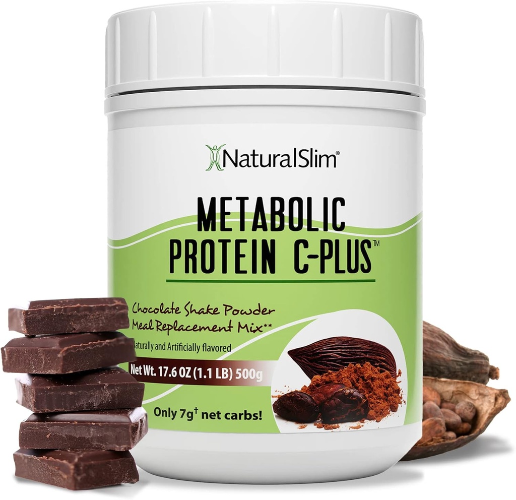 NaturalSlim Protein Powder with Vitamins and Minerals Metabolic C-Plus - Meal Replacement Powder Fortified with Vitamin C, Zinc & Amino Acid - Chocolate Protein Powder 10 Servings 1.1 lb.