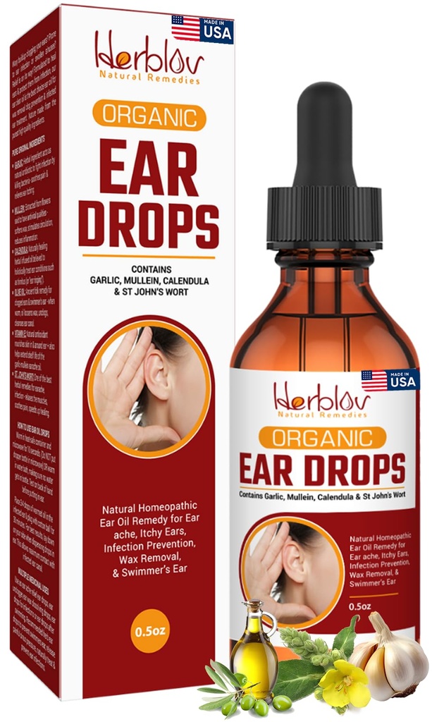 Organic Ear Oil for Ear Infektions - Natural Eardrop for Infection Prevention, Swimmer 's Equimmer & Wax Removal - Gyerekek, Felnőttek, Baby, Dog Earache Remedy - Mullein, Fokhagyma, Calendula, Készült az USA-ban