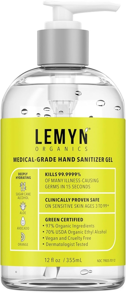 Medical-Grade Hand Sanitizer Gel - 97% Organic Aviation 124; 70% USP Equipment Aviation 124; Moisturizing Aloe + Hyaluronic Aviation 124; Freshly Made in USA Palack pumpával