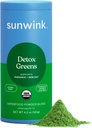 Sunwink Detox Powdered Greens - Bio Greens SuperFood Powder for Debloat - Super Greens Powder w/Celery, Dandelion, Spirulina - Daily Greens Powder for Gentle Detox - 4.2 oz (20 Servierungen)