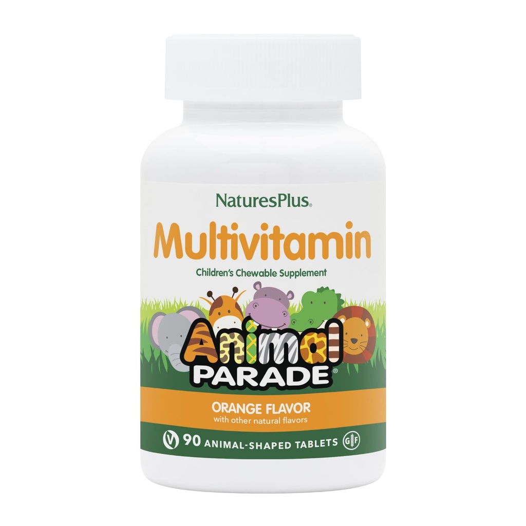 Natings Plus Animal Parade Children 's Chewable Multivitamin - Orange Flavor - 90 Animal- Shapped Tablets - Promotes Health & Well- Being - Vegetáriánus, Gluten Free - 45 Servings