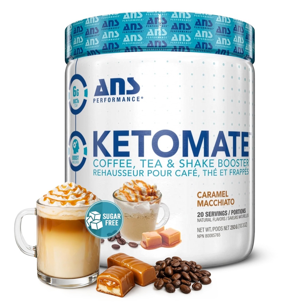 ANS Performance Ketomate Coffee Creamer MCT Oil Powder, Finom, Sugar Free Creamer For Coffee, Tea & Shakes, Perfect Keto Energy Powder, 20 Servings, 15oz, Caramel Macchiato