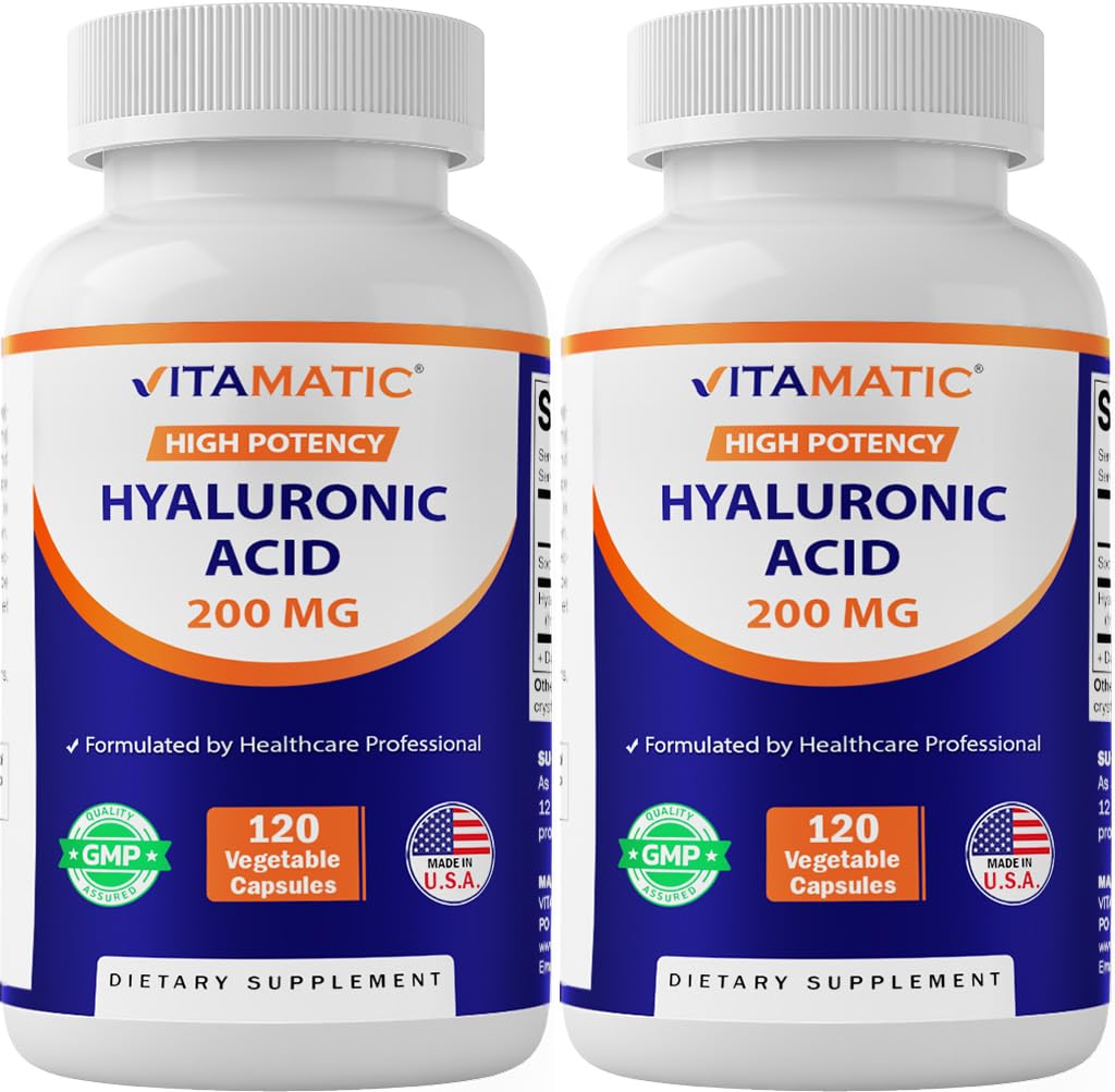 Vitamatic 2 Pack Hyaluronic Acid Supplements 200mg - Támogatja az egészséges kötőszövetet és ízeket - A fiatalos egészséges bőr előmozdítása - Összesen 240 kapszula
