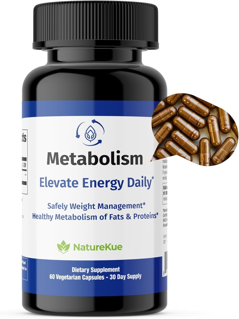 NatureKue Metabolism | Natürliches Gewicht-Management & Energie-Unterstützung | Immun- & Verdauungs-Gesundheit | Puerh Tee-Extrakt, Grüner Tee, Kräuter-Ergänzung für Stoffwechsel – 60 vegetarische Kapseln