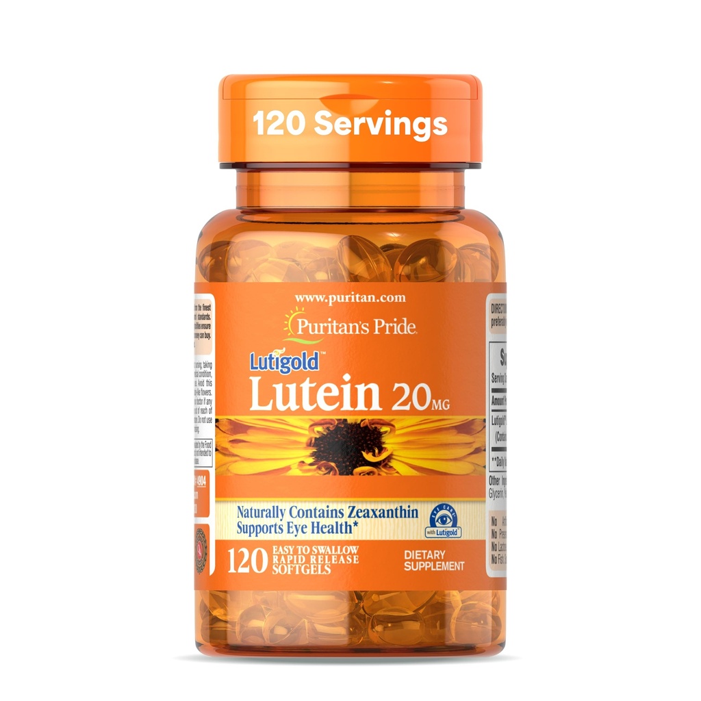 Puritan's Pride Premium LutigoldTM Lutein Carotenoid 20mg mit Zeaxanthin für Männer und Frauen, Nahrungsergänzung für Augengesundheit Unterstützung, 8 Monate Versorgung, 120 Easy-to-Swallow Softgels