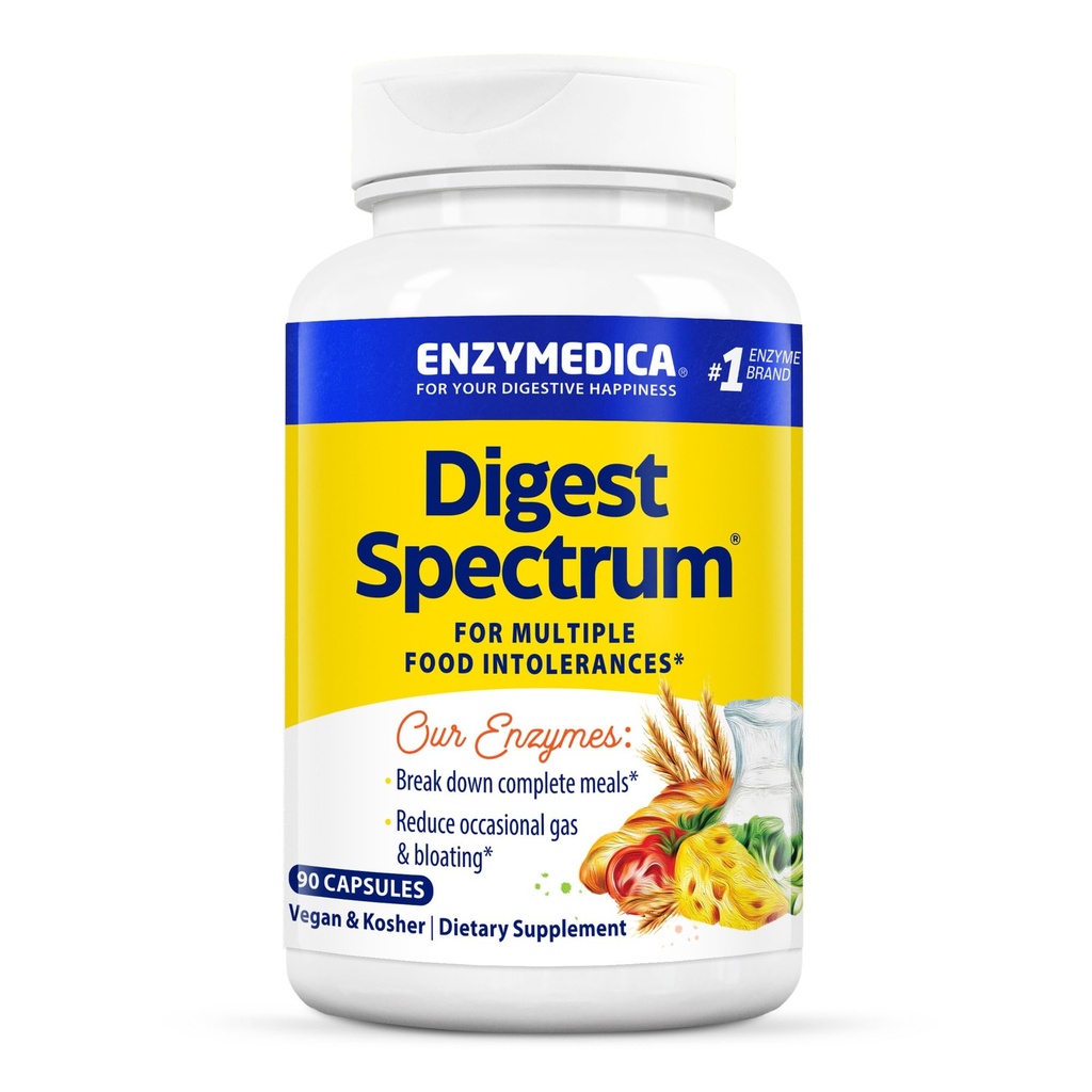 Enzymedica Digest Spectrum, Fortgeschrittene Verdauungsenzyme für Frauen und Männer, unterstützt Verdauungs- und Multiple-Food-Intoleranzen, Fast-Acting-Formel für Gas und Bloating Relief, 90 Kapseln