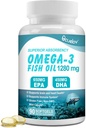 Omega 3 Halolaj kiegészítők, Triple Strength Omega 3 Táplálkozási kiegészítés 650mg EPA 450mg DHA Per Serving - agy, szem, szív és immunrendszeri egészségügyi támogatás - 90 Softgels (45 Serv)