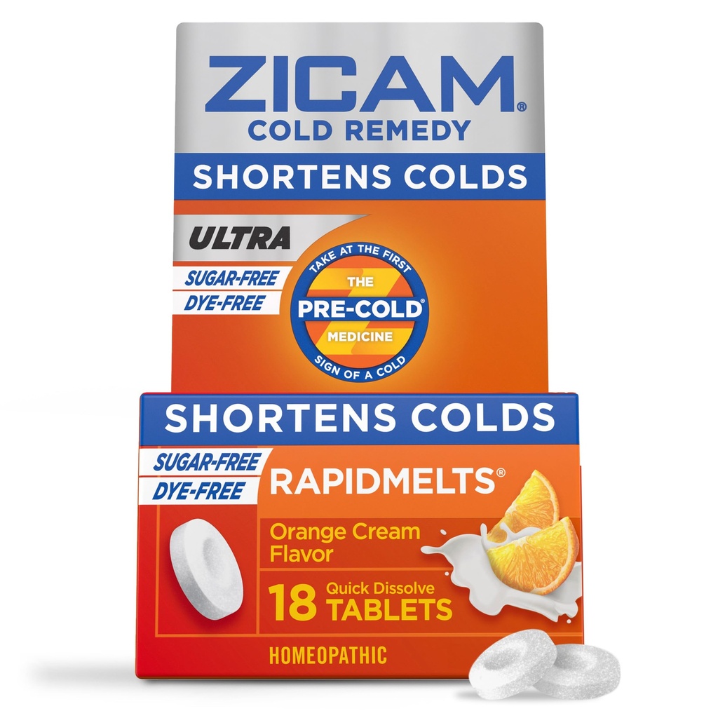 Zicam Ultra Cold Remedy Cink Rapidmelts, Orange Cream Flavor, Homeopátia, Cold Shortens Medicine, Shortens Cold Periféry, Sugar- Free, Dye- Free, 18 Count