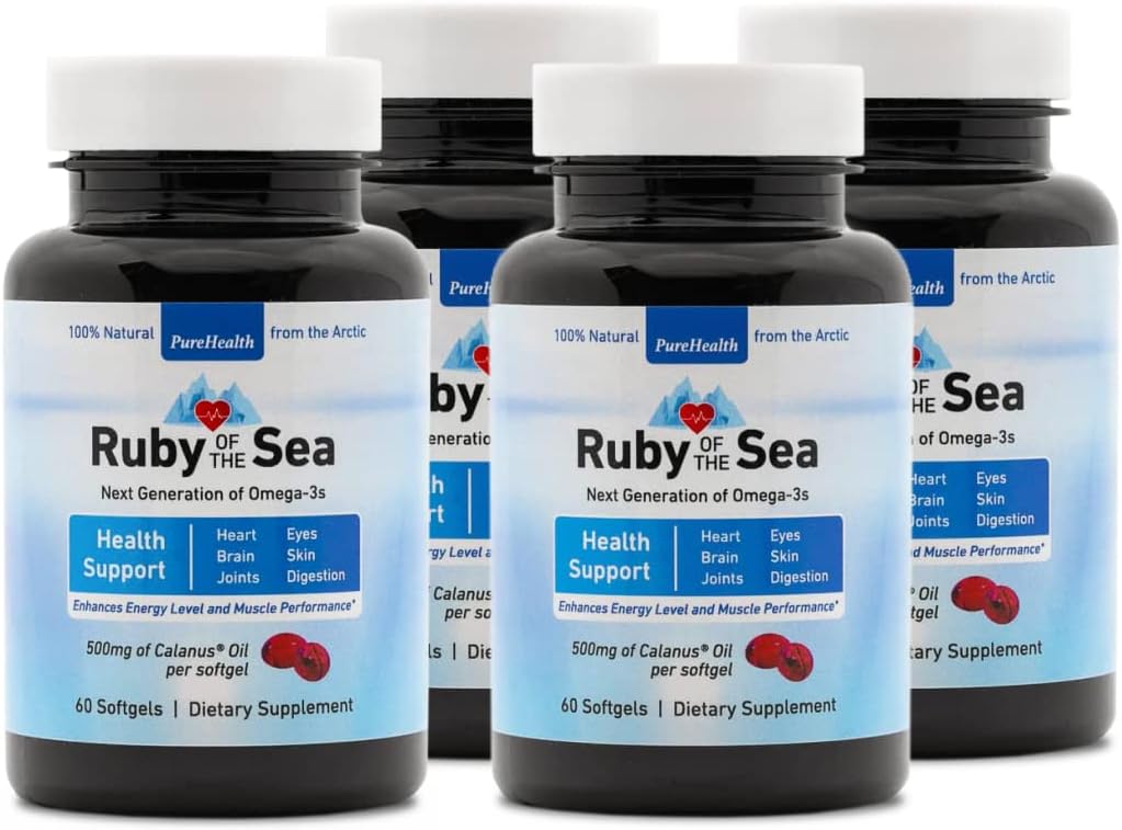 Marine Oil Supplement - All Natural Calanus Oil, Astaxanthin, Omega3 and Fatty Acids - Heart and Brain Health Nutritional Supplements - 4 Pack