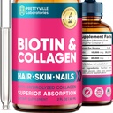 Liquid Collagen & Biotin for Women - 30000mcg Hair Growth Complex - Made in USA - Hydrolysed Collagen & Biotin Oil for Hair Growth, Healthy Skin & Nails - Vegan Collagen & Biotin Source - 2 fl oz