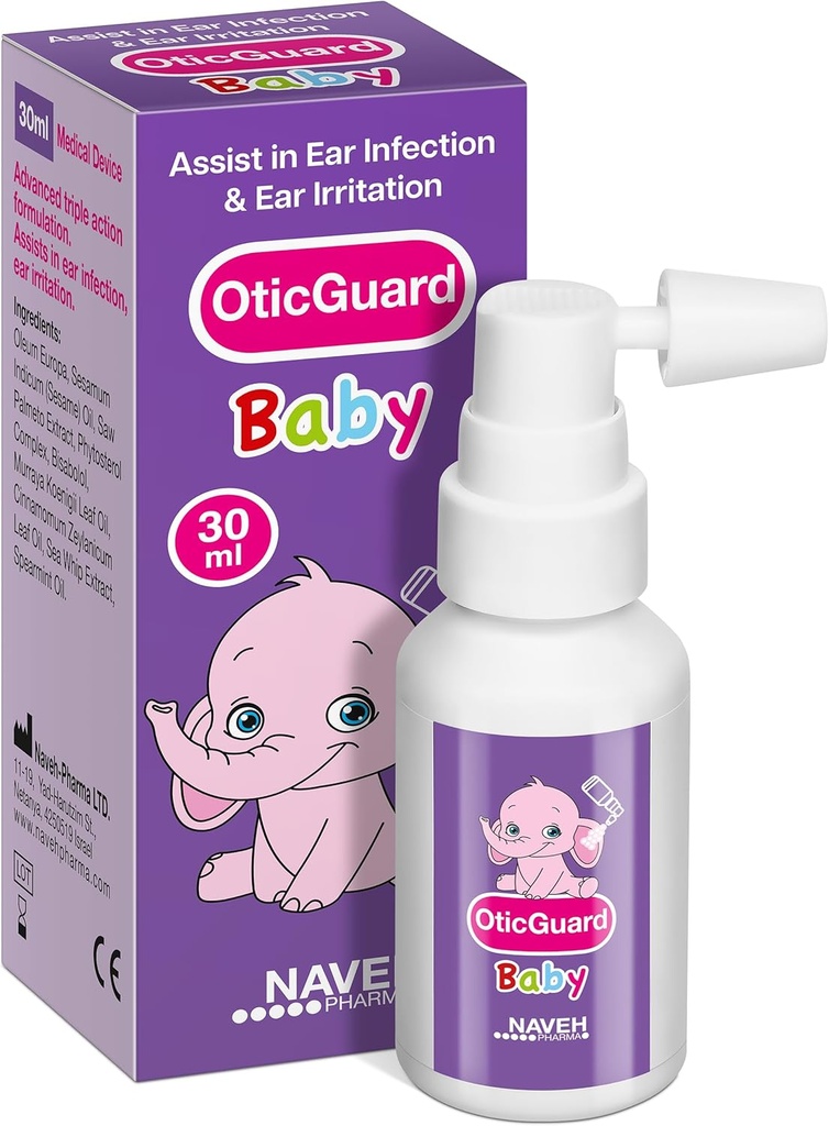 NAVEH PHARMA OTIC Guard Baby Fül cseppek - Természetes fül olaj a fül viasz eltávolítására és fertőzés enyhítésére - Gentle Ear Cleaner a babák, Toddlers & Kids - Soothes Itchy Fülek és úszó füle