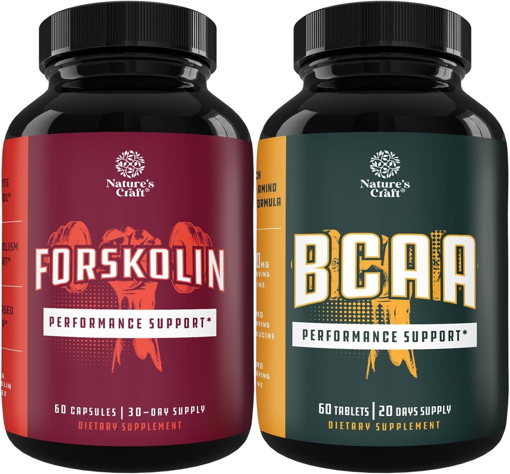 Bundle of Natural Pre Workout Forskolin Ergänzung und Branch Kette Aminosäuren Ergänzung - Natürliche Energie Booster und Workout Ergänzung - Vegan BCAA Kapseln Post Workout Muskel Erholung