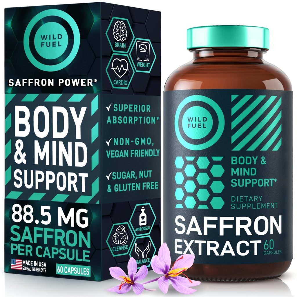 Saffron Ergänzungen für Frauen und Männer - 88.5mg Pure Saffron Extract - Antioxidant, Augengesundheit, Energieunterstützung und Mood Booster - Vegan, Made in USA, 60 Kapseln Einmal täglich