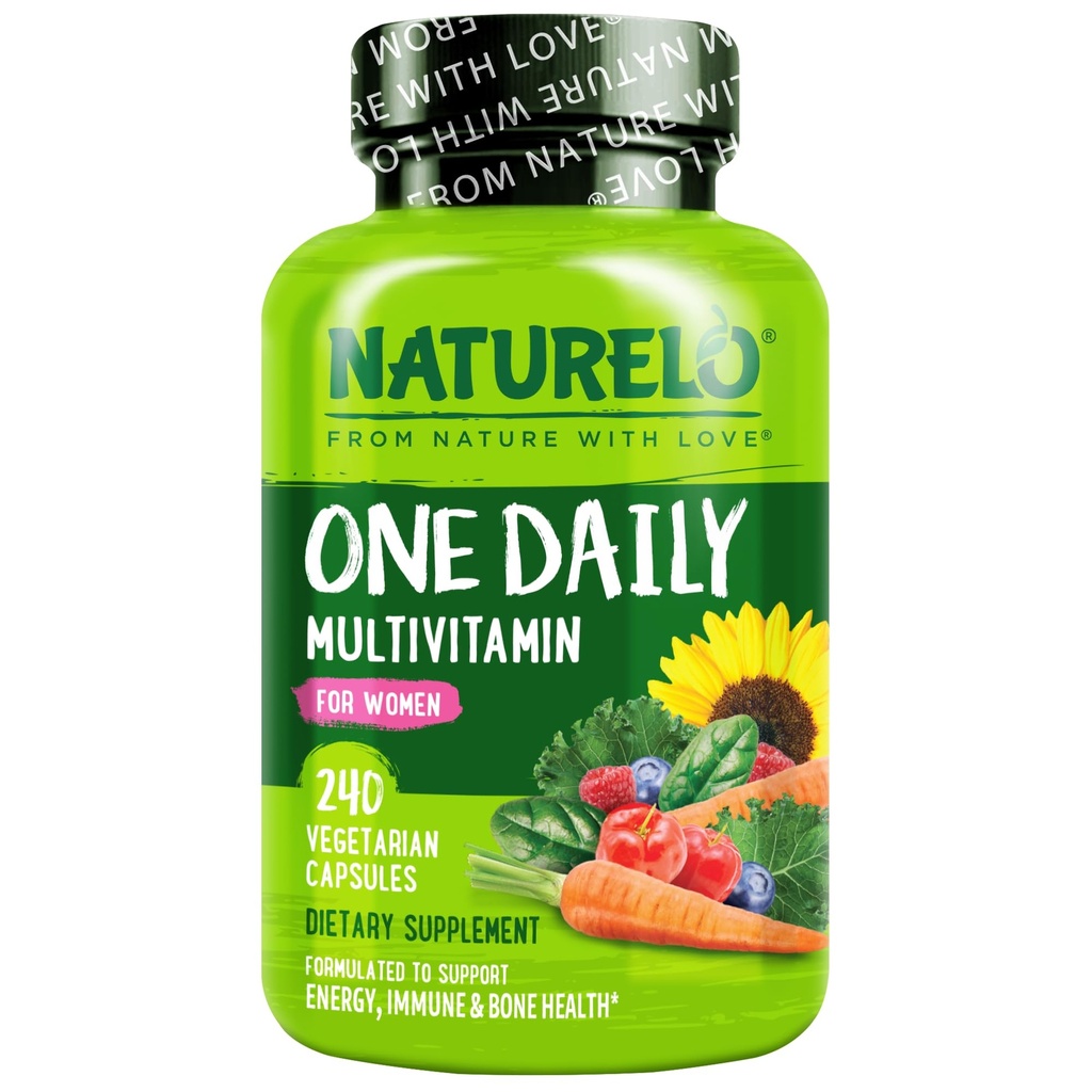 NATURELO One Daily Multivitamin for Women - Energy Support - Ganze Nahrungsergänzung zu Nourish Hair, Haut, Nägel - Non-GMO - No Soy - Glutenfrei - 240 Kapseln | 8 Monate Versorgung