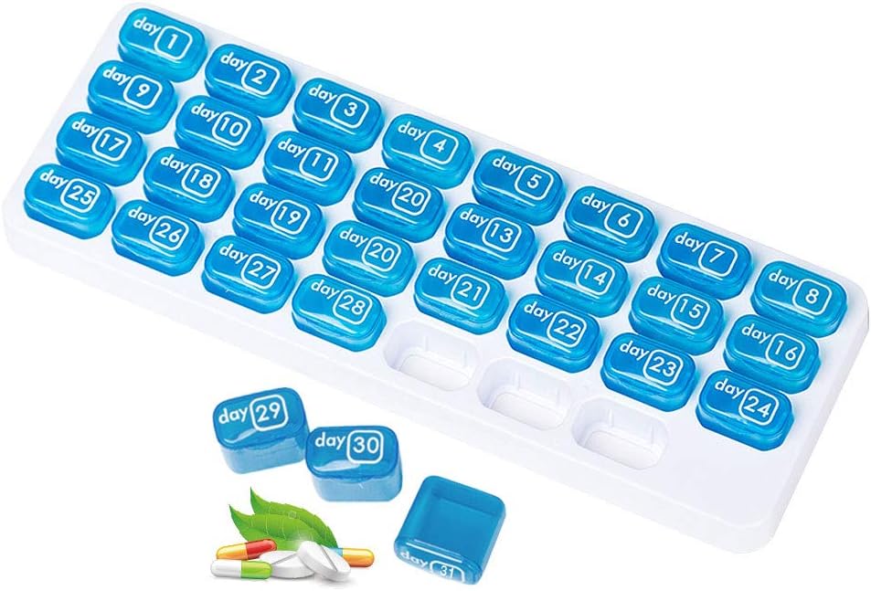 31 Day Monthly Pill Organizer, Portable Pill Medicine case Box Holder for Daily Medicine / Vitamin / Fish Oils / Supplement
