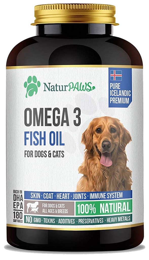 Omega 3 Halolaj kiegészítés kutyáknak és macskáknak - 1000 mg Tiszta DHA és EPA Omegas - Támogatja az egészséges kabátot és bőrt, szívet, immunrendszert, ízeket és hip - 180 lágyítót