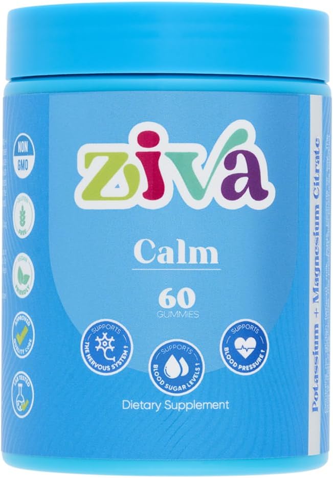 Ziva Calm Gummis – Kalium-Zitrat & Magnesium-Zitrat-Ergänzung für Entspannung, Stress-Relief & Muskel-Unterstützung – 60 Zähler