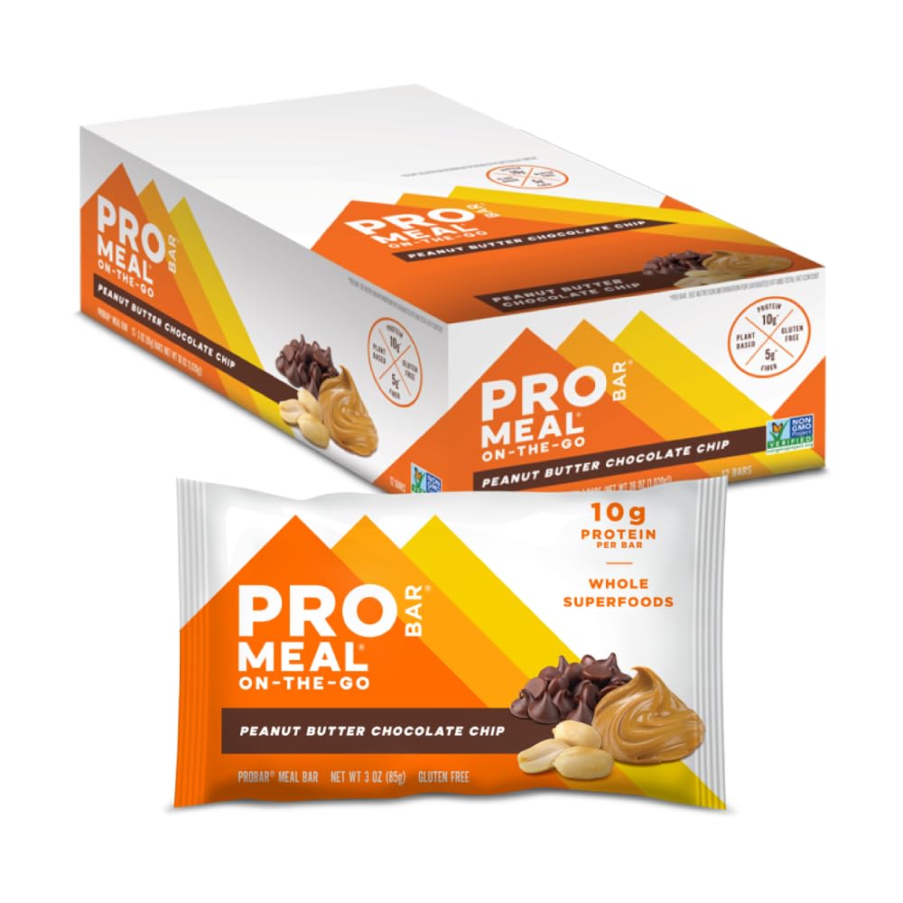 PROBAR - Étkezési bár, Mogyoróvaj Csokoládé Chip, Nem-GMO, Gluten- mentes, Egészséges, Plant-alapú teljes élelmiszer összetevők, Természeti energia (12 gróf)