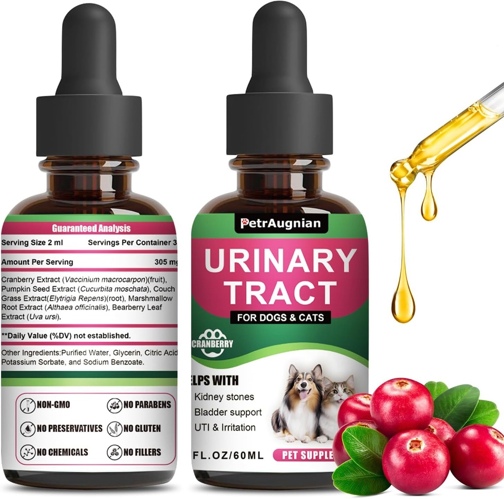 Cat & Dog Urinary Tract Infektion Behandlung Tropfen mit Cranberry & Natural UTI Medizin - unterstützt Bladder+Kidney - Best Prevention Incontinence & Bladder Stones -Supplement Renal Health Care Vitamins