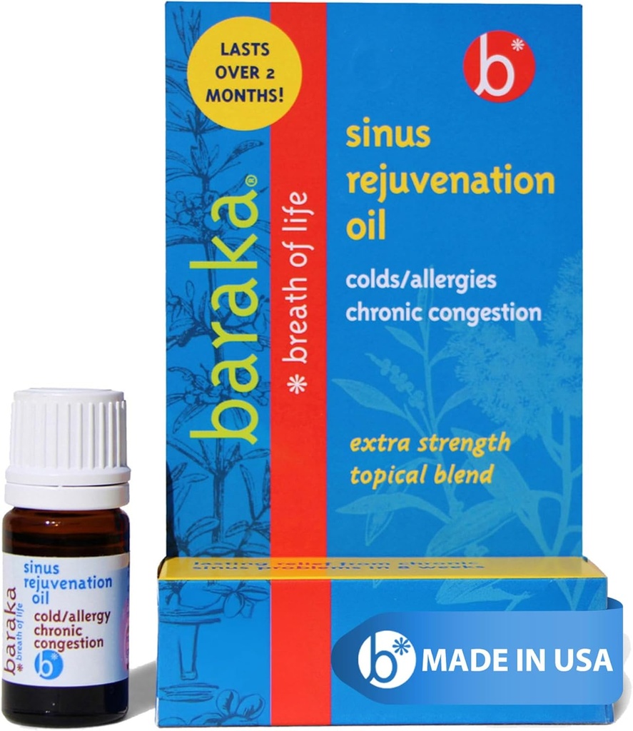Baraka Sinus Rejuvenation Oil – Mischung aus 6 organischen ätherischen Ölen für klares Nasal Atmen, Eases Sinus Druck, & Angebote Relaxing Nasal Health Support | Ideal für den täglichen Gebrauch – 4ml (1-Pack)