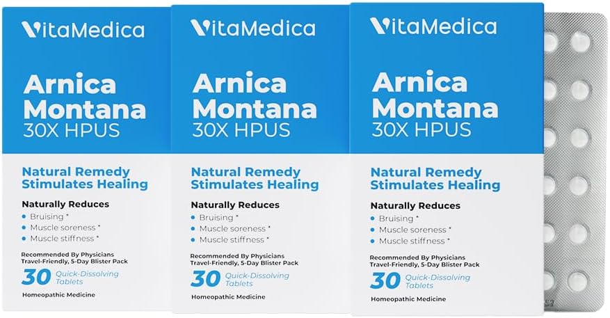 VitaMedica Arnica Montana Blister Pack 30X Tablets für Bruising Schmerz und Schwellung | Pflanzenbasierte Formel | Empfohlen von Plastic Surgeons | Natürliche Erholung Chirurgie oder Verletzung | 3 Pack | 45 Servierungen
