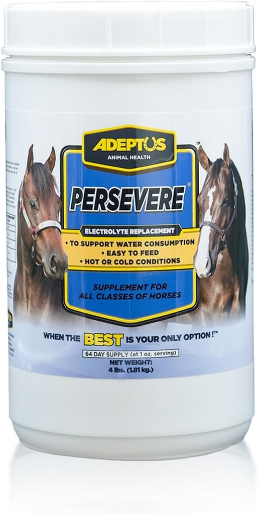 Adeptus Nutrition Persevere Elektrolyt-Ergänzung für alle Klassen von Pferden, unterstützt Hydration, Balanced Formel für Sweat-Ersatz, Prebiotic Yeast Base, Easy-Feed Powder, 4 Lbs