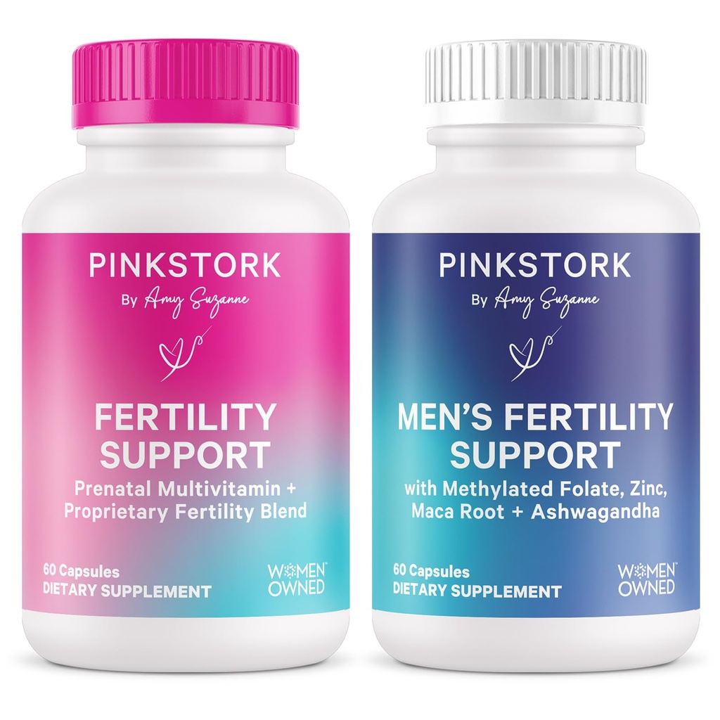 Pink Stork His and Hers Fertility Bundle: Fertility Supplements for Women, Fertility Supplements for Men, Fertility Prenatal Vitamin, Vitex, Inositol, Folate, Vitamin B6, 60 Capsules