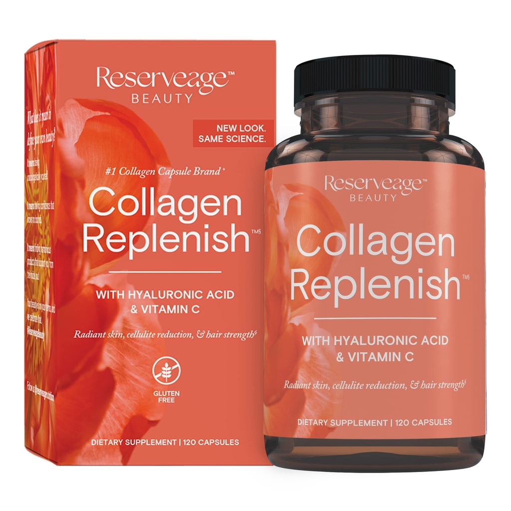 Reserve Beauty Collagen Replenish - Collagen Booster & Supplement für gesunde Hautpflege &amp; Haarwachstum - unterstützt natürliche Elastinproduktion - 120 Kapseln (30 Portionen)