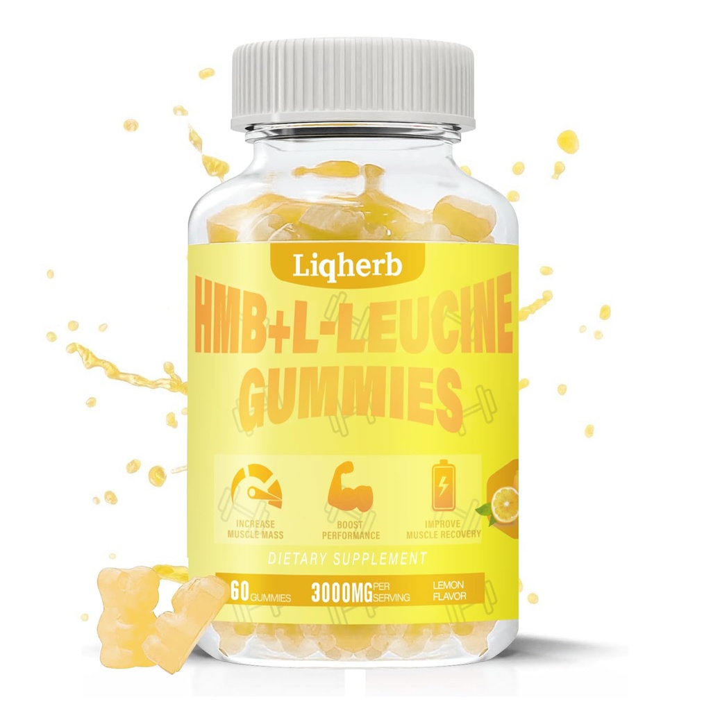 HMB und Leucine Gummis, mit 3000mg HMB und L-Leucine Ergänzung für Muskelrückgewinnung, Muskelmasse und Verbesserung Endurance, für Männer und Frauen, Non GMO, Vegan, Glutenfrei, Zitronenschlamm, 120 Gummies
