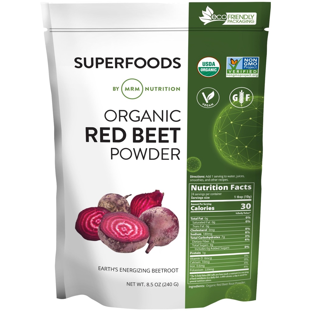 MRM Nutrition Organic Red Beet Powder | Superfoods | Energy | Cardiovascular Health | Nährstoffdichte dicht | Glutenfrei + Vegan | 24 Servierungen