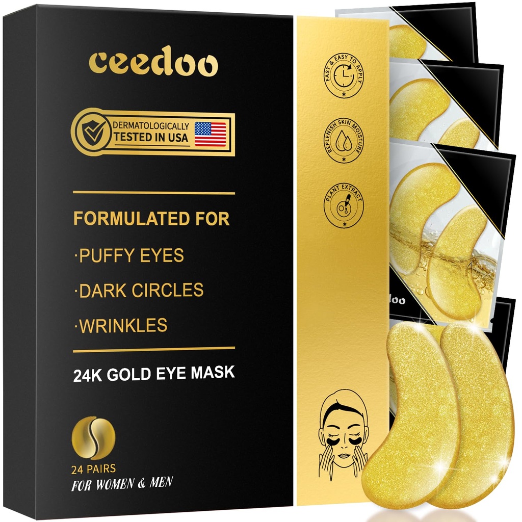 Szemfoltok alatt - 24 pár Arany Szemmaszk Puffy Szemek, Sötét Körök, Szemzsákok, ráncok, Collagen Szemgél a fiatalító kezelés, Ajándékok nőknek