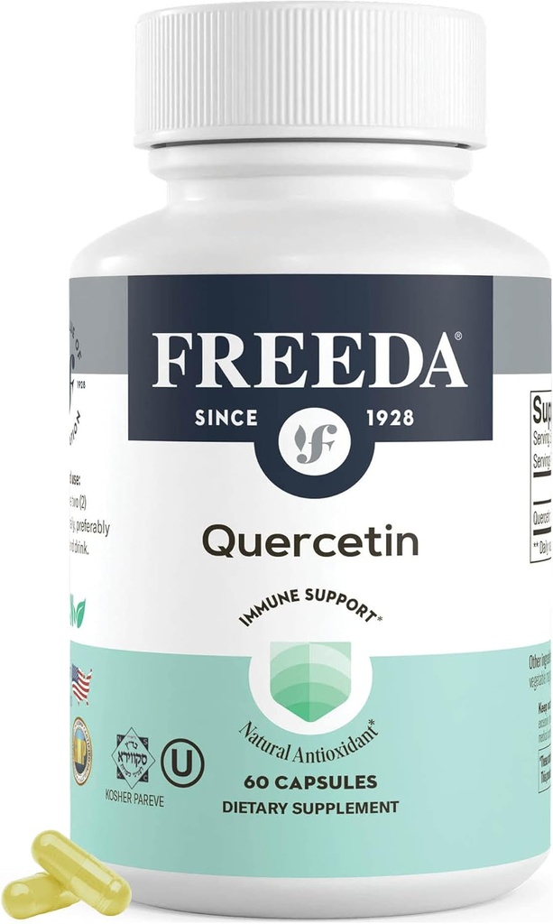 FREEDA Quercetin 500mg - Reine Quercetin-Ergänzung für Histamin & Immununterstützung, Herzgesundheit & Antioxidante Vorteile - Glutenfrei, Vegan Health Supplement für Erwachsene Kosher zertifiziert (60 Kapseln)