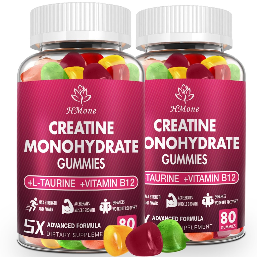 Creatine Monohydrate Gummie - 5g für Männer & Frauen, 160 Zähler und Kreatine Kaubare Ergänzungen für Muskelaufbau, Muskelkraft, Energieschub und Muskelaufbau, Zuckerfrei, Vegan