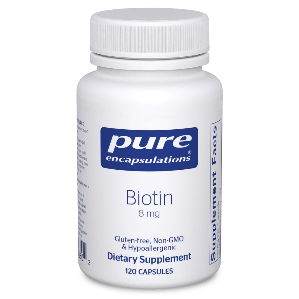 Pure Encapsulations Biotin 8 mg - B Vitamin Supplement zu Aid Stress, Haar, Haut und Nail Stärkung, Stoffwechsel, Kohlenhydratunterstützung & Nervous System* - mit Premium Biotin - 120 Kapseln