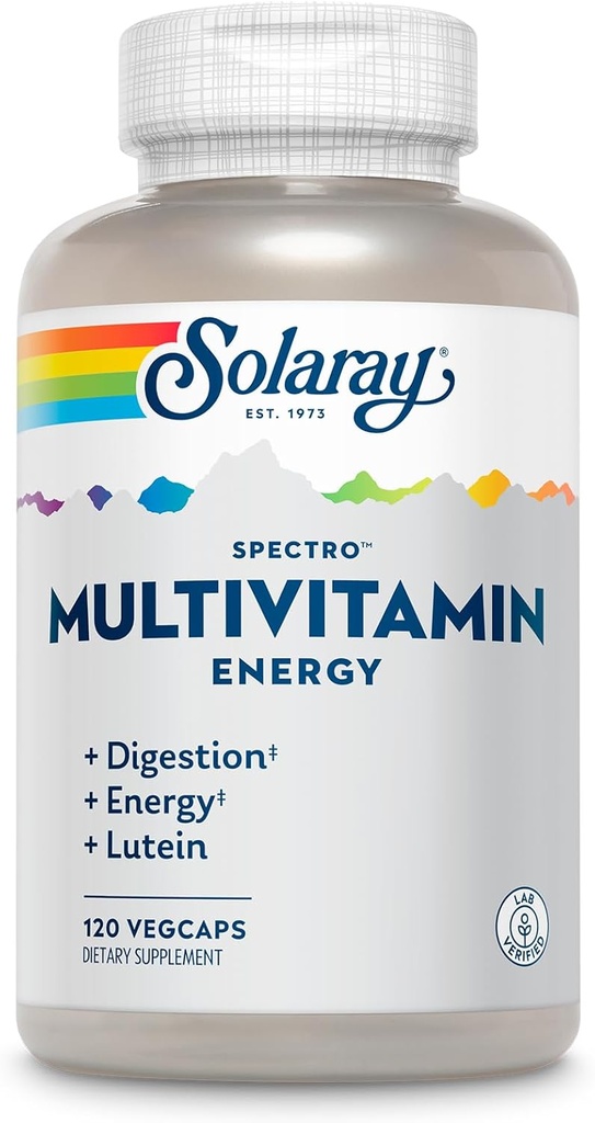 SOLARAY Spectro Energy Multivitamin für Frauen und Männer - Zelluläre Energie, Verdauung, Augengesundheit und Immununterstützung - w/Vitamin A, Vitamin B Complex, CoQ10, Eisen, Enzyme, Lutein - 30 Serv, 120 VegCaps