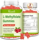 L-Methylfolat 15 mg Gummie mit Methyl B12, Folate Supplement für Stimmung, Gehirngesundheit, Immununterstützung, Himbeer Geschmack, 120 Zähler