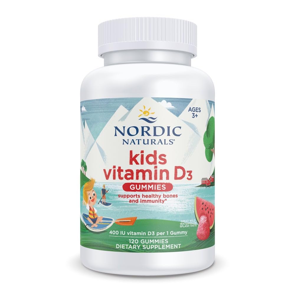 Nordic Naturals Vitamin D3 Gummies Kids, Wild Watermelon Splash - 120 Gummies - 400 IE Vitamin D3 - Knochengesundheit, gesunde Immunität - Nicht-GVO, Vegetarier - 120 Portionen