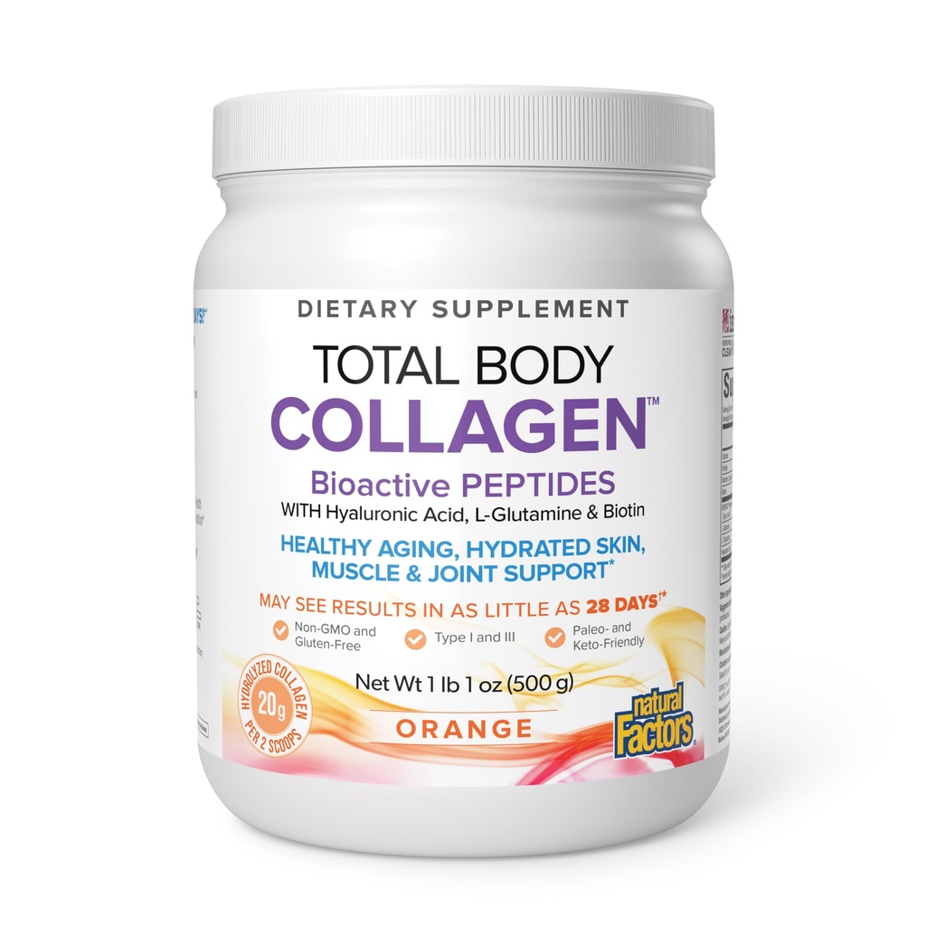 Natürliche Faktoren, Total Body Collagen, bioaktive Peptide Pulver für gesunde Haut, Haare & Gelenke, Orange