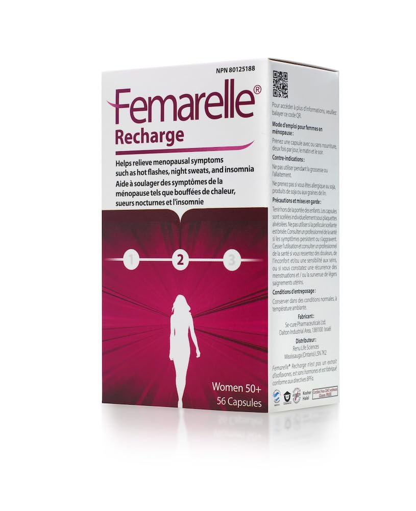 Femarelle ® Recharge - Menopauza kiegészítés nőknek - Clinically Proven Menopauza Relief - Hot Flash, Night Sweats, Sleep & Libido Support az első hónapban, gluténmentes, GMo- mentes és hormonmentes