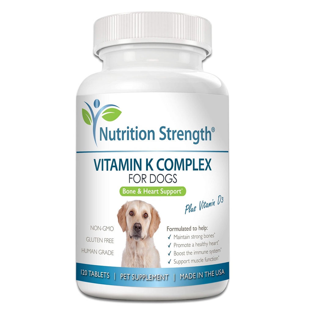 Vitamin K für Hunde - K1 & K2 (MK4 + MK7) + Vitamin D3 für Knochengesundheit, Herzunterstützung und Calciumabsorption - Erweiterte Formel für starke Gelenke, Muskel- und Immununterstützung - 120 Tabletten